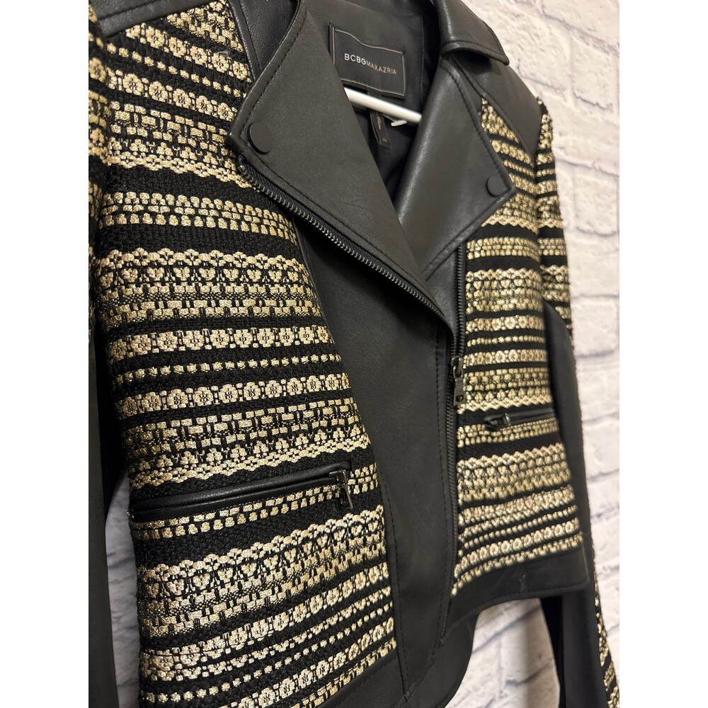 BCBGeneration Black & Gold Moto Faux Leather Leonardo Biker Jacket SZ XS NWOT - Picture 2 of 6
